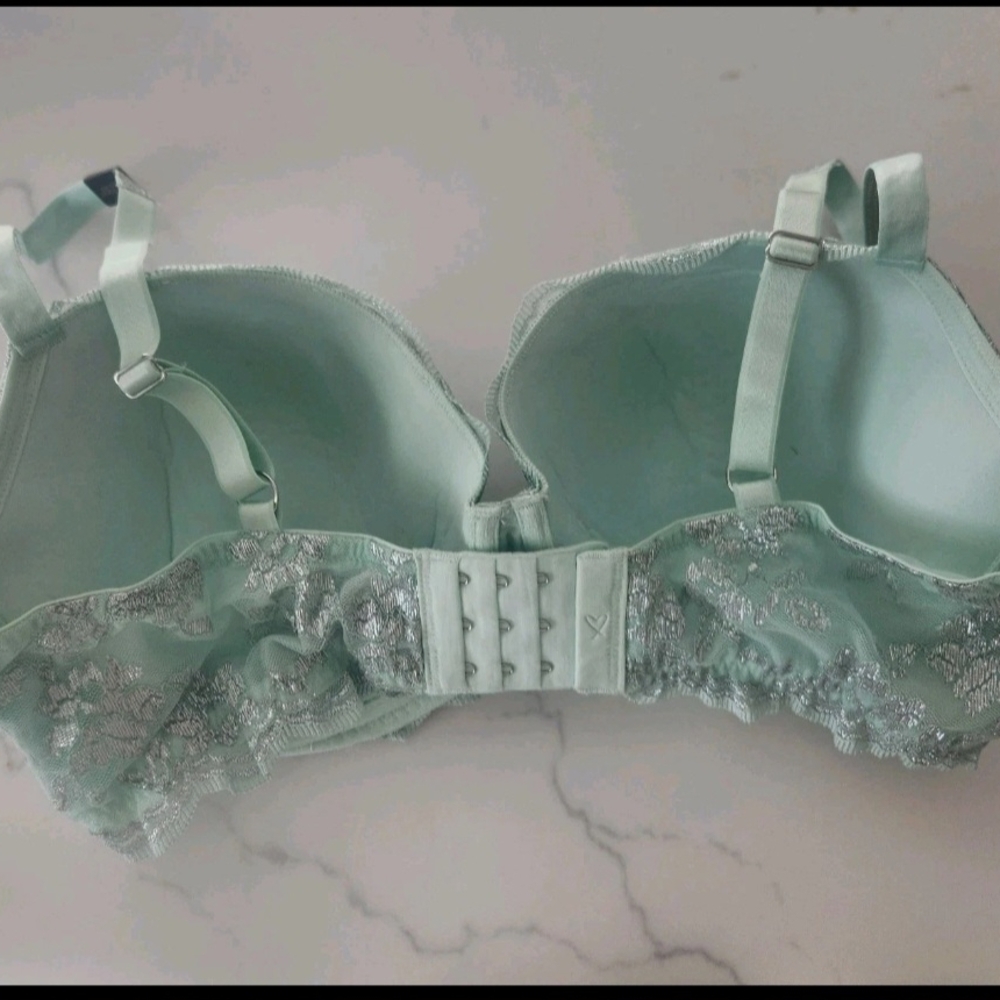 Victorias Secret Dream Angels Lined Demi Bra Mint Green Silver Lace Size 36DD - Picture 5 of 6